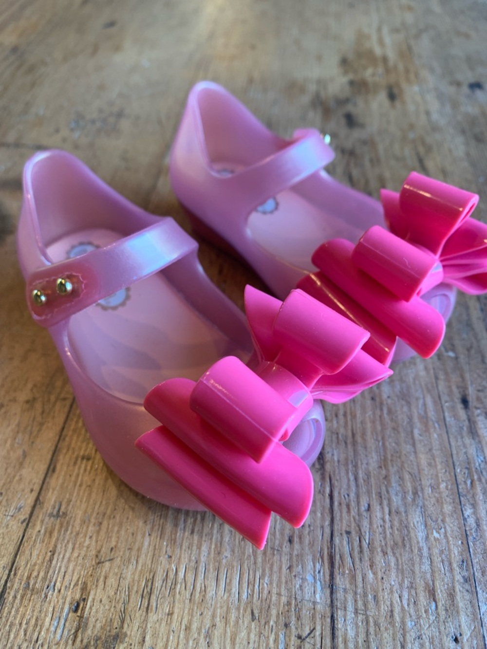 Mini Melissa Pink Jelly Mary Jane Shoes with Layered Bow - Picture 3 of 16
